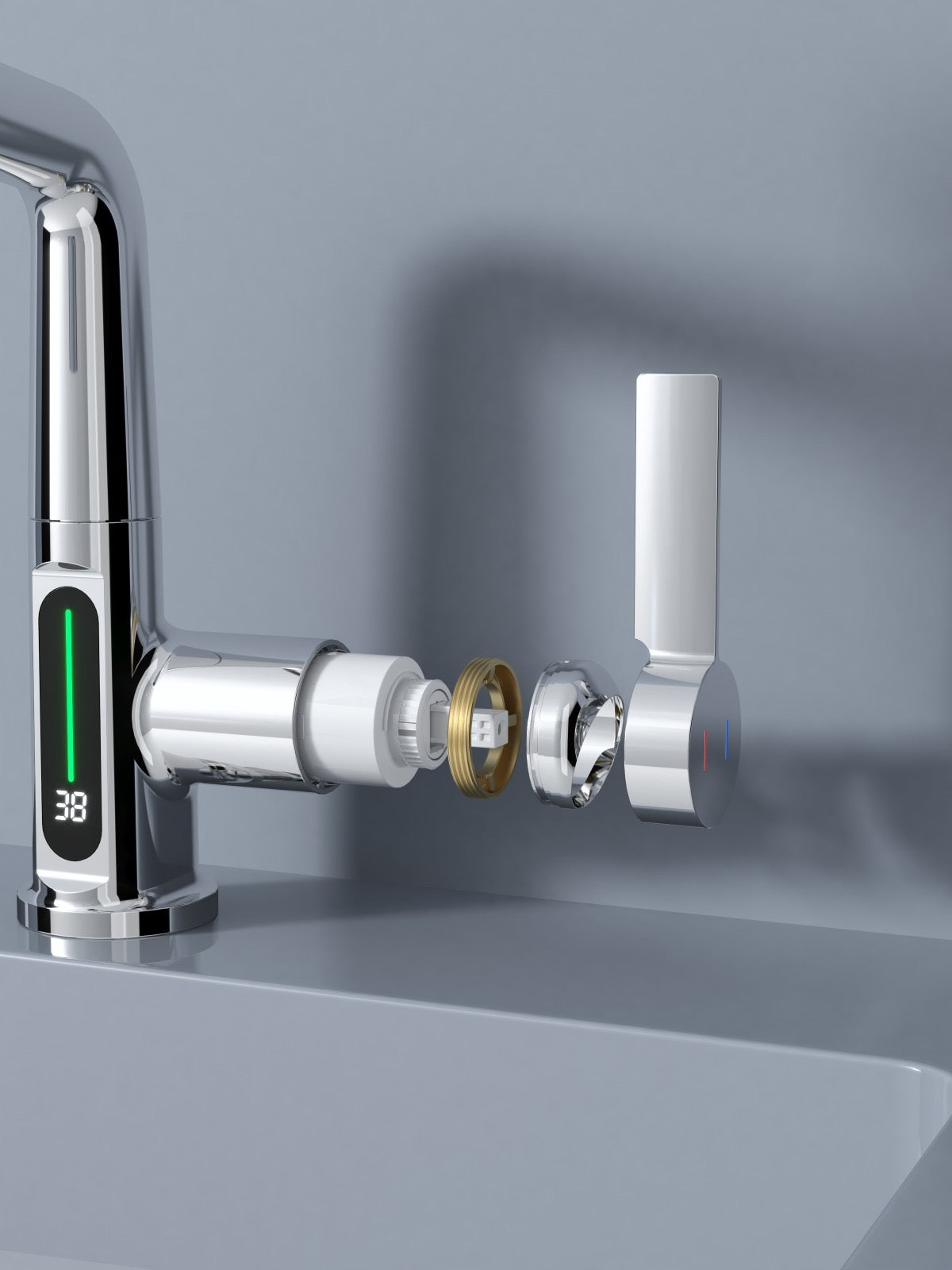 ZenCascade Waterfall & Pull-Out Faucet with Temperature Display in Chrome