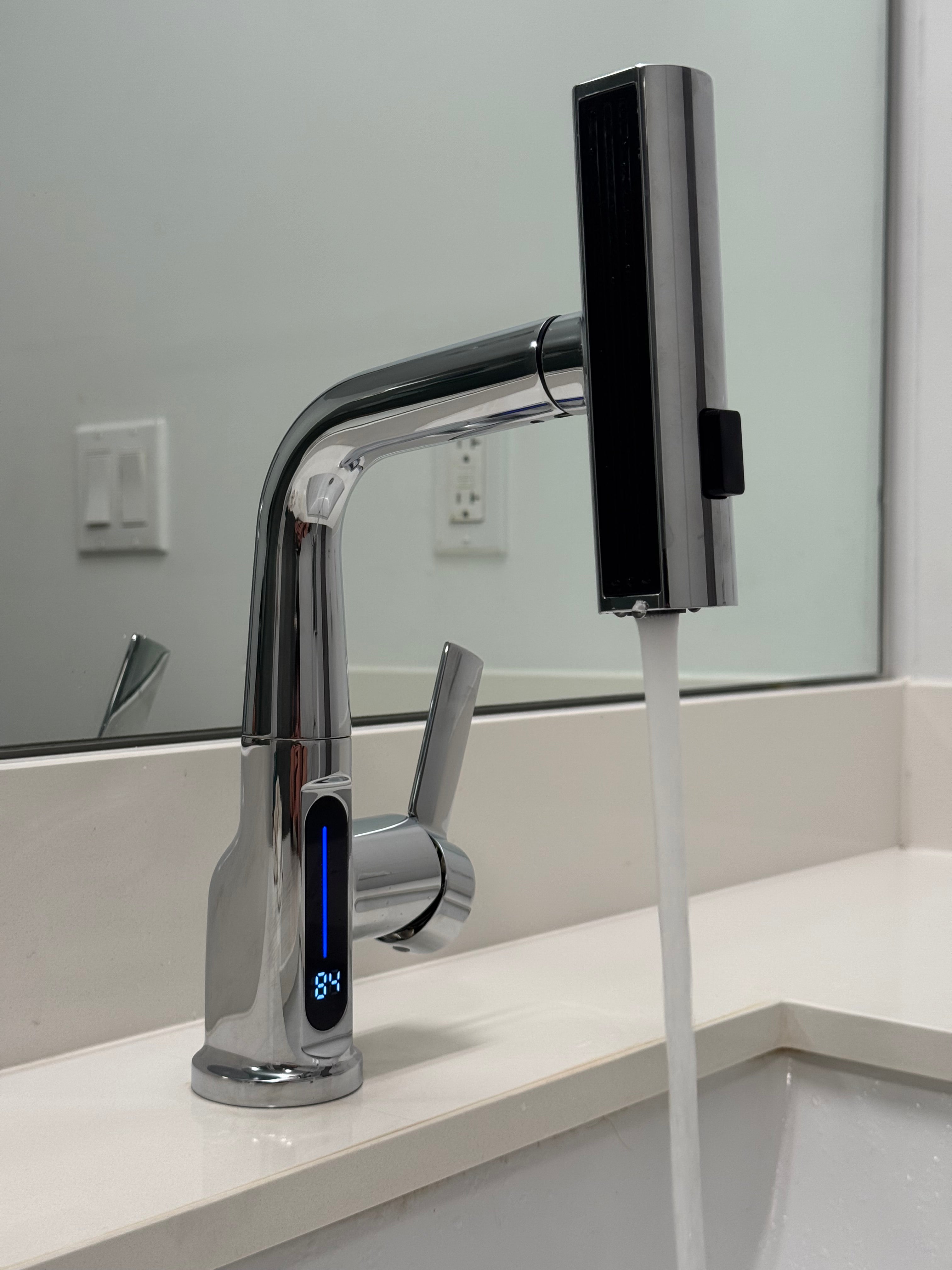 ZenCascade Waterfall & Pull-Out Faucet with Temperature Display in Chrome