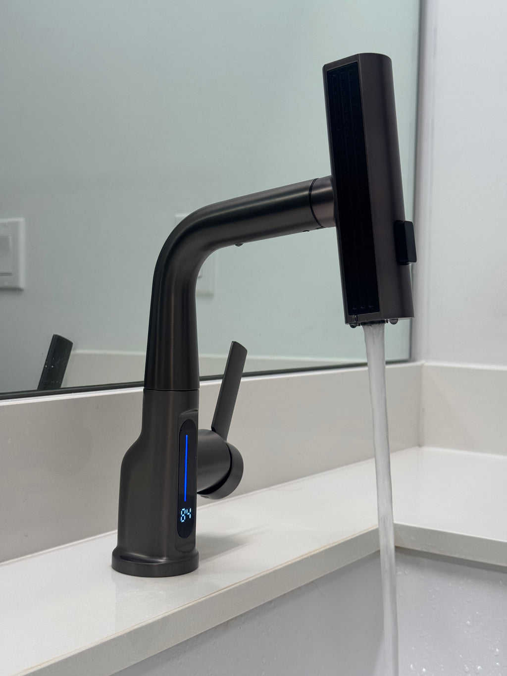 ZenCascade Waterfall & Pull-Out Faucet with Temperature Display in Gun Metal