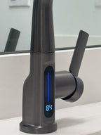 ZenCascade Waterfall & Pull-Out Faucet with Temperature Display in Gun Metal