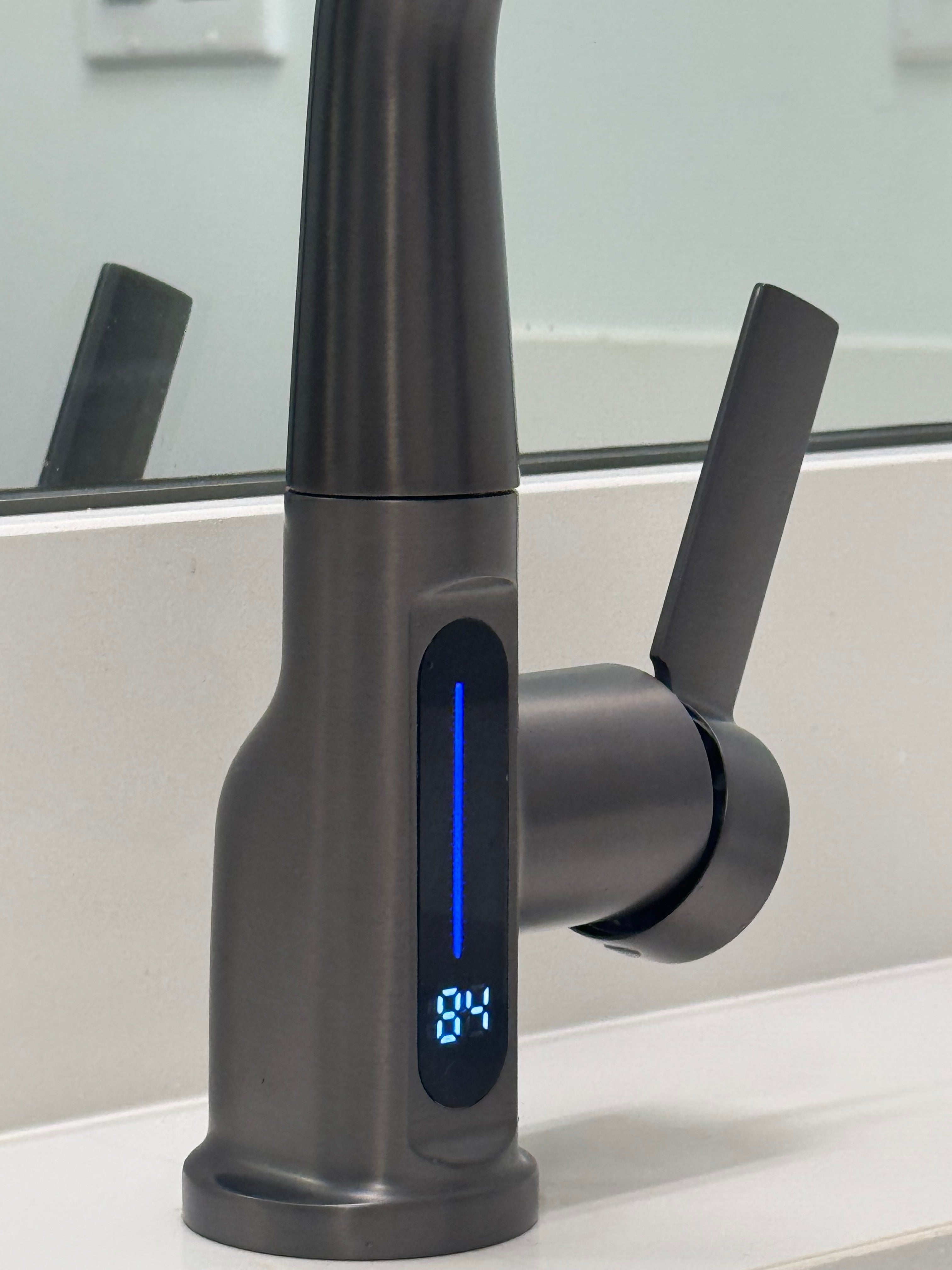 ZenCascade Waterfall & Pull-Out Faucet with Temperature Display in Gun Metal