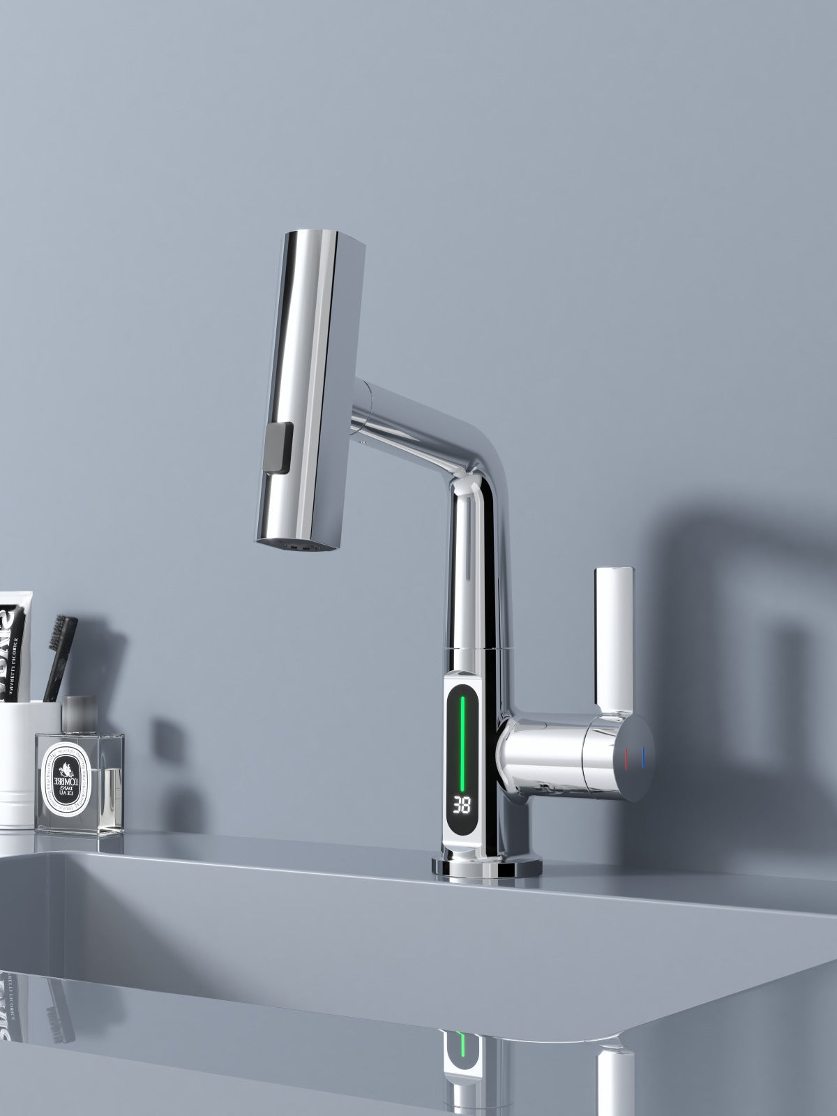 ZenCascade Waterfall & Pull-Out Faucet with Temperature Display in Chrome