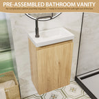 16-Inch Floating Bathroom Vanity with Sink - Natural Oak Smooth Front Finish Wall-Mounted White Stone Top