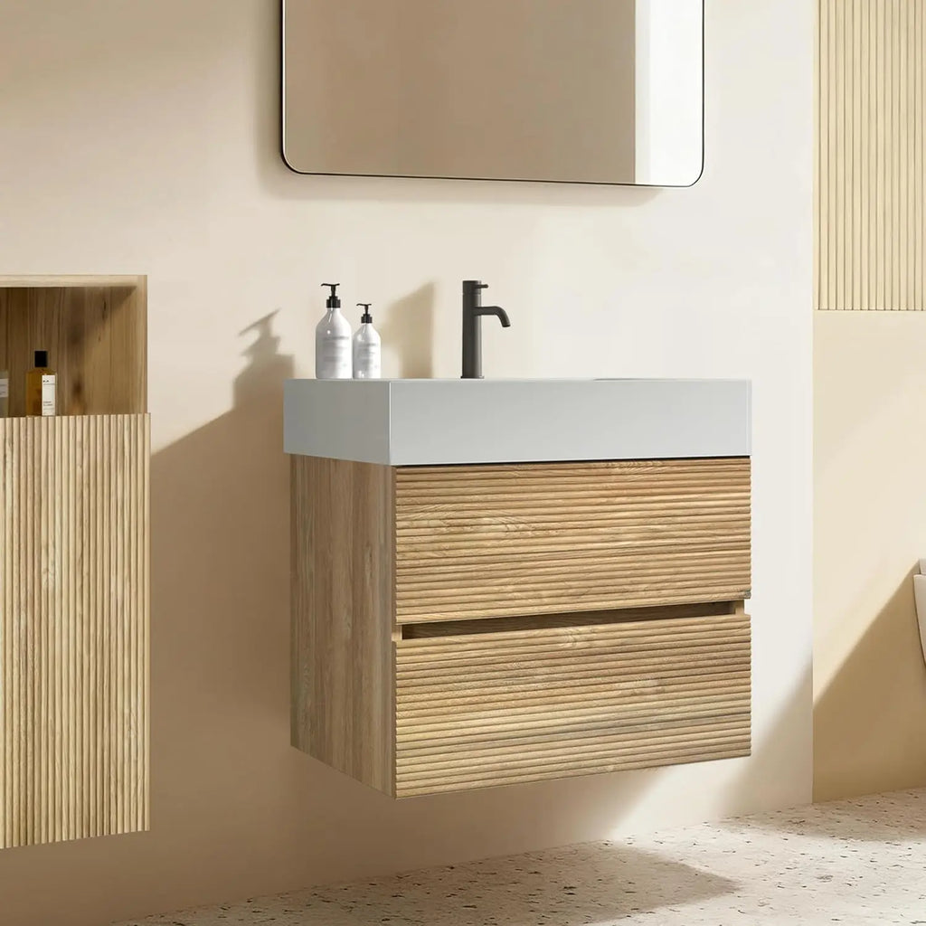 24" Modern Floating Bathroom Vanity with Sink, Wall Mounted with Ceramic Sink, Double Soft-Close Doors