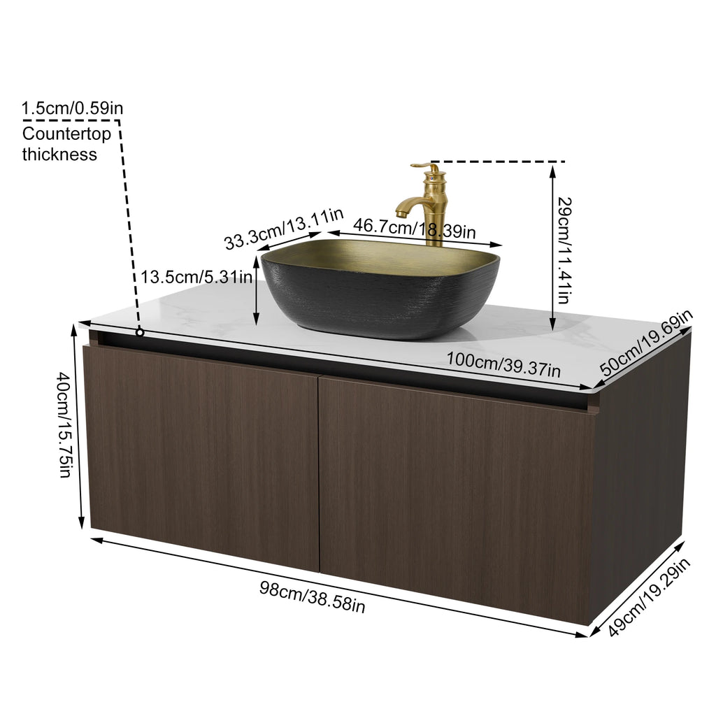 Floating Vanity Bathroom with Sink Combo, Wall Mounted with Sink Ceramic Basin and Faucet