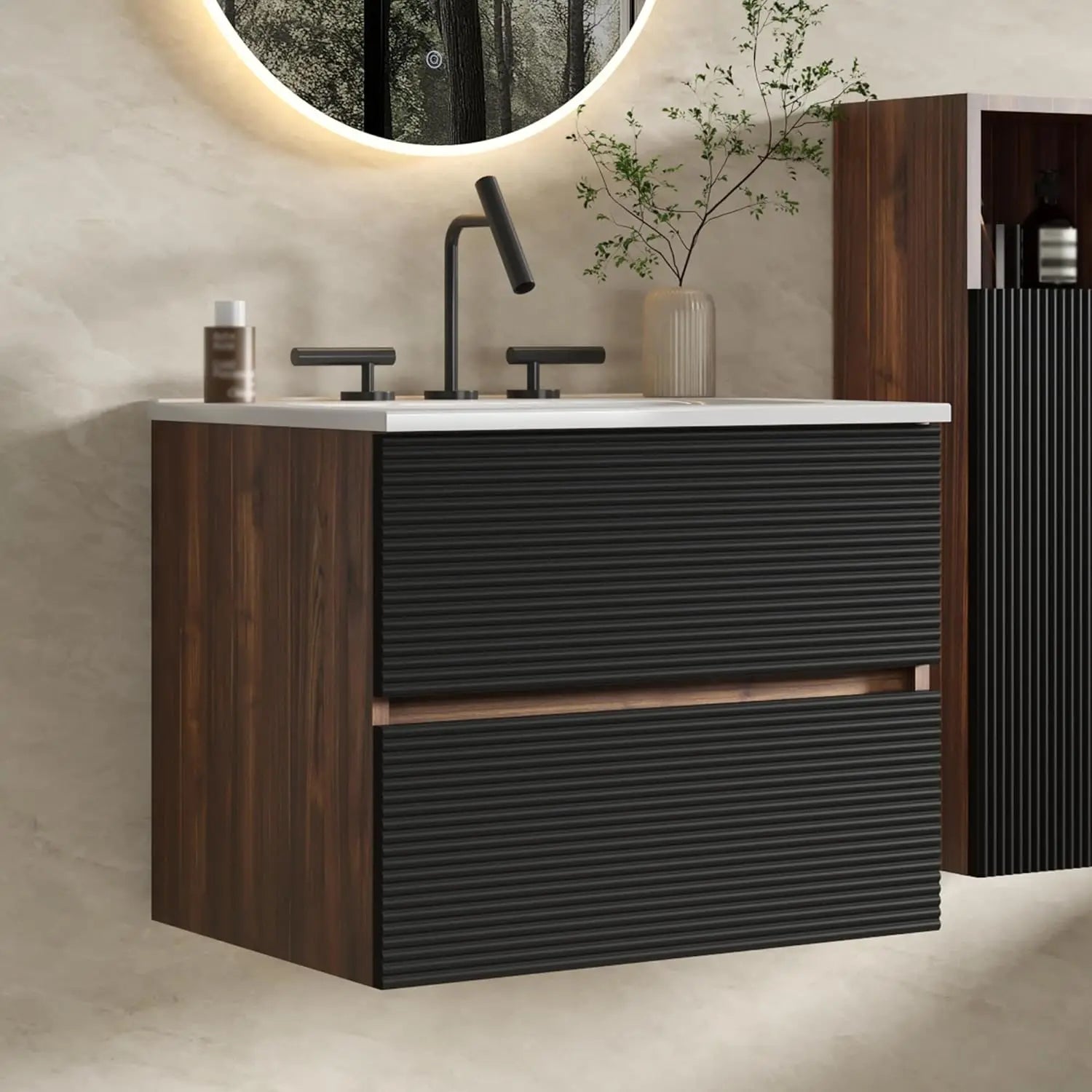 24" Floating Bathroom Vanity with Sink, Modern Wall Mounted Floating Vanity with Ceramic Sink, Double Soft-Close, Customized