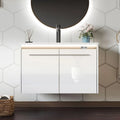 31" LED Floating Bathroom Vanity with Sink, High Gloss Single Sink Wall Mounted Bathroom Storage Vanity Cabinet