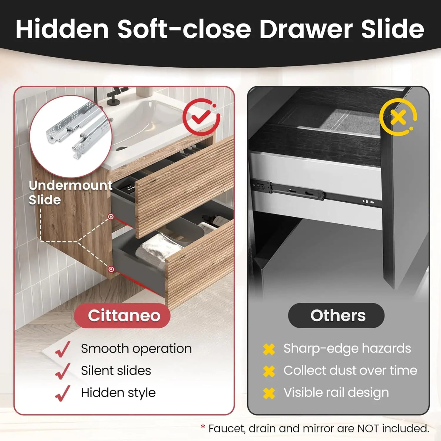 24" Floating Bathroom Vanity with Sink, Modern Wall Mounted Floating Vanity with Ceramic Sink, Double Soft-Close, Customized