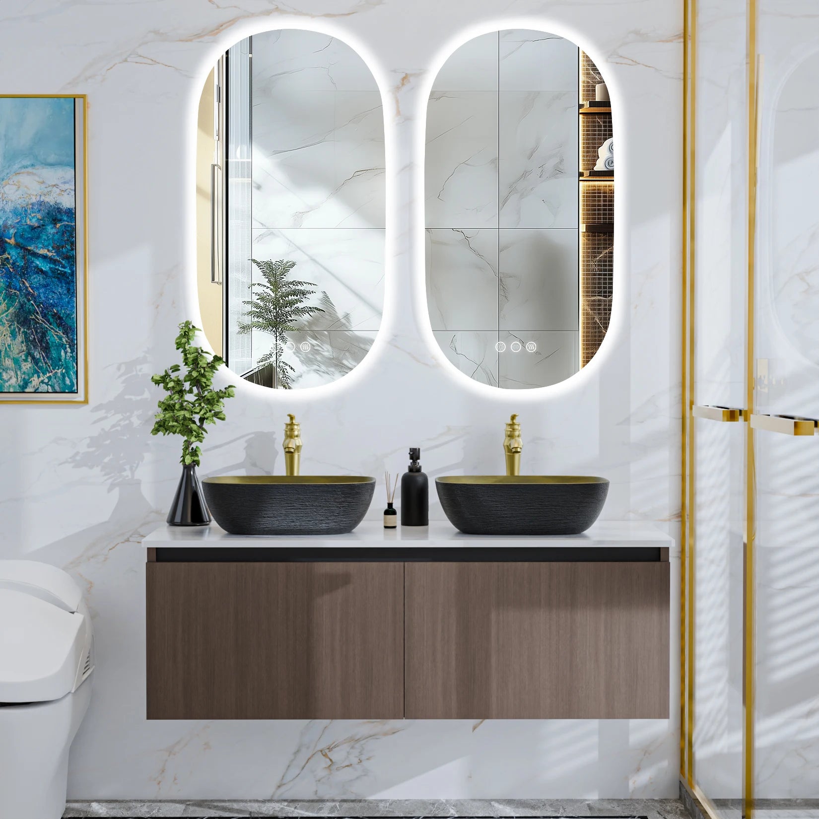 Floating Vanity Bathroom with Sink Combo, Wall Mounted Modern Vanity, Bathroom Cabinet Vanity with Sink Ceramic Basin Faucet