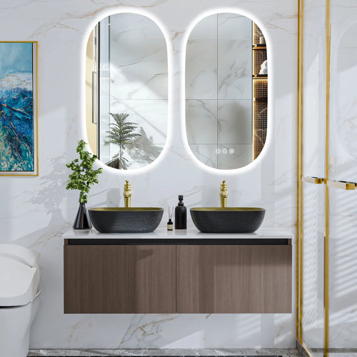 Floating Vanity Bathroom with Sink Combo, Wall Mounted Modern Vanity, Bathroom Cabinet Vanity with Sink Ceramic Basin Faucet