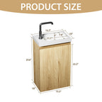 16-Inch Floating Bathroom Vanity with Sink - Natural Oak Smooth Front Finish Wall-Mounted White Stone Top