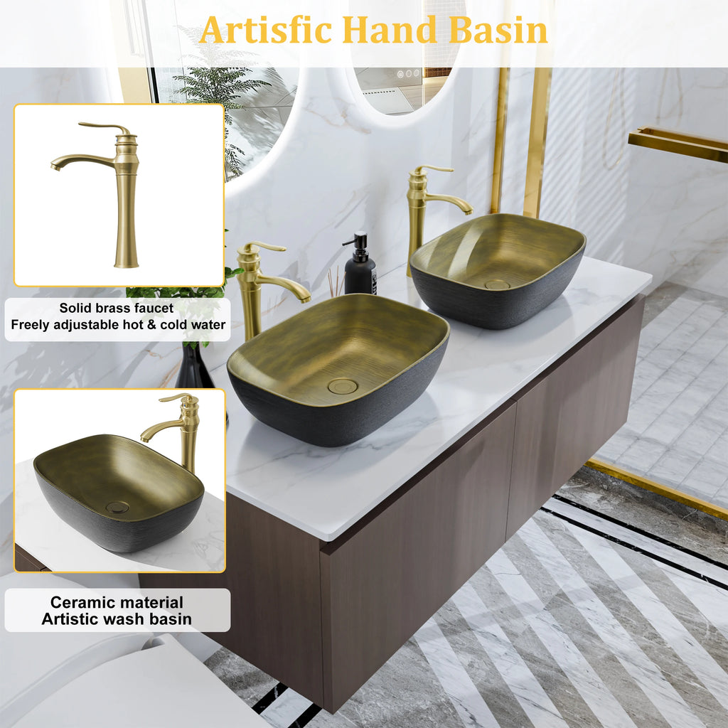 Floating Vanity Bathroom with Sink Combo, Wall Mounted with Sink Ceramic Basin and Faucet