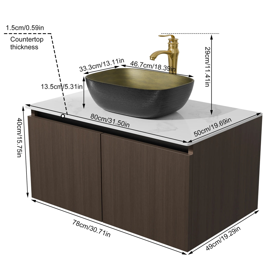 Floating Vanity Bathroom with Sink Combo, Wall Mounted with Sink Ceramic Basin and Faucet