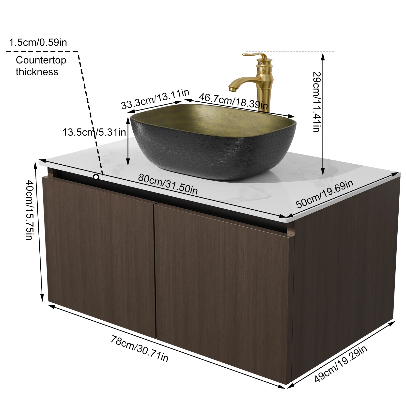 Floating Vanity Bathroom with Sink Combo, Wall Mounted Modern Vanity, Bathroom Cabinet Vanity with Sink Ceramic Basin Faucet