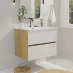 24" Modern Floating Bathroom Vanity with Sink, Wall Mounted with Ceramic Sink, Double Soft-Close Doors
