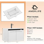 31" LED Floating Bathroom Vanity with Sink, High Gloss Single Sink Wall Mounted Bathroom Storage Vanity Cabinet