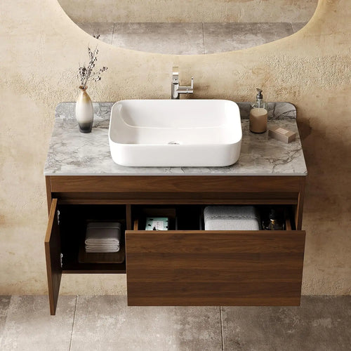 36" Floating Bathroom Vanity with Sink Combo, Wood Bathroom Vanity Storage Cabinet with Gray Sintered Stone, Customized