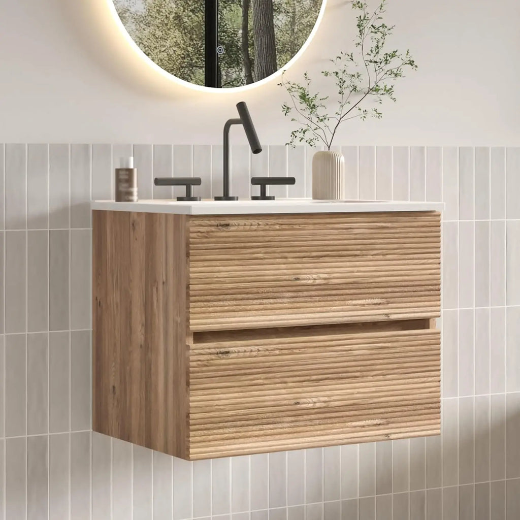 24" Modern Floating Bathroom Vanity with Sink, Wall Mounted with Ceramic Sink, Double Soft-Close Doors