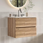 24" Modern Floating Bathroom Vanity with Sink, Wall Mounted with Ceramic Sink, Double Soft-Close Doors