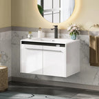 31" LED Floating Bathroom Vanity with Sink, High Gloss Single Sink Wall Mounted Bathroom Storage Vanity Cabinet