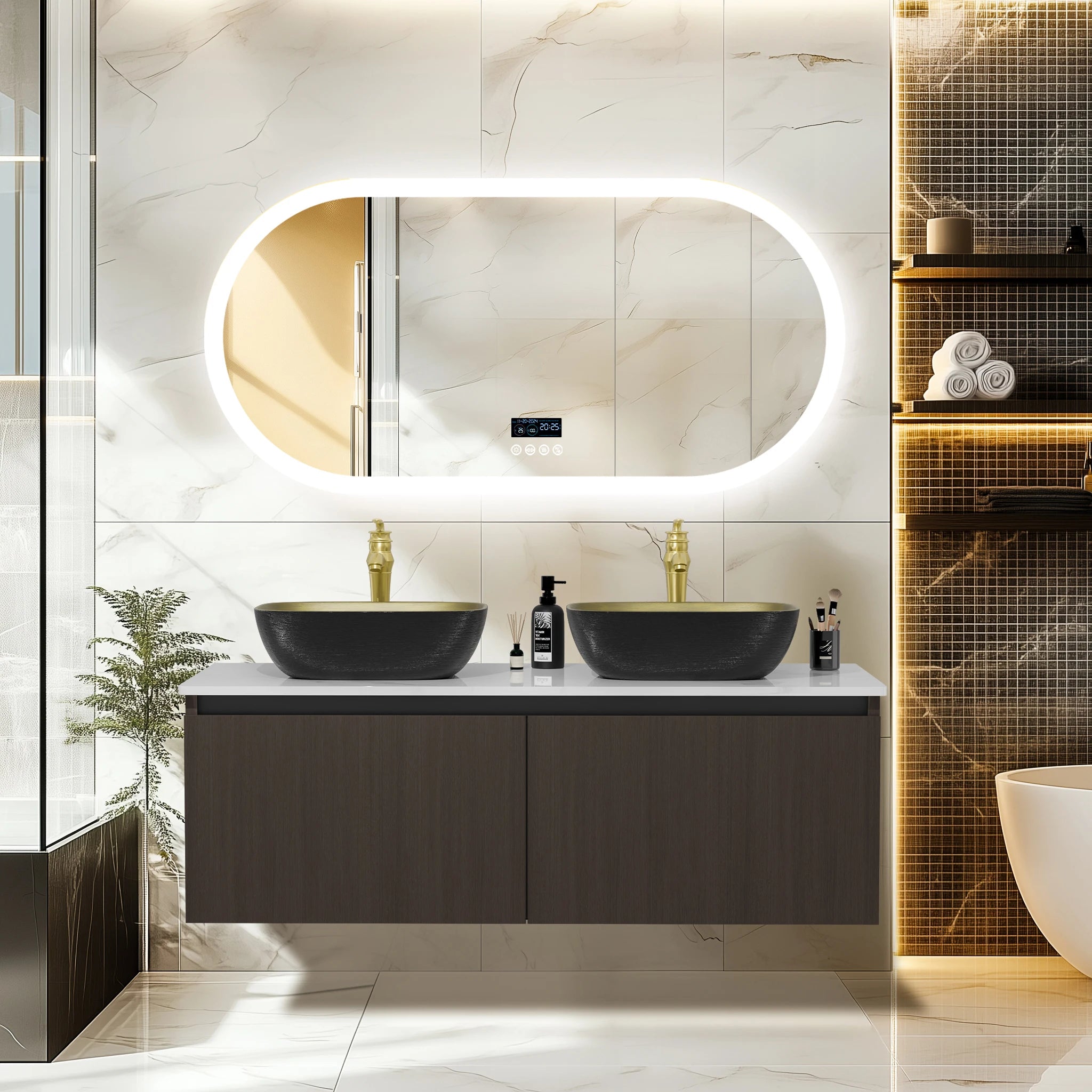 Floating Vanity Bathroom with Sink Combo, Wall Mounted Modern Vanity, Bathroom Cabinet Vanity with Sink Ceramic Basin Faucet