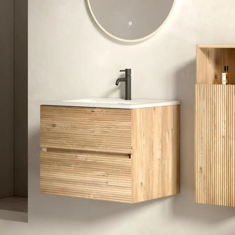 24" Modern Floating Bathroom Vanity with Sink, Wall Mounted with Ceramic Sink, Double Soft-Close Doors