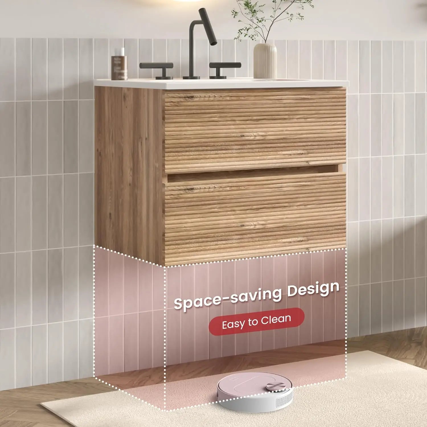 24" Floating Bathroom Vanity with Sink, Modern Wall Mounted Floating Vanity with Ceramic Sink, Double Soft-Close, Customized